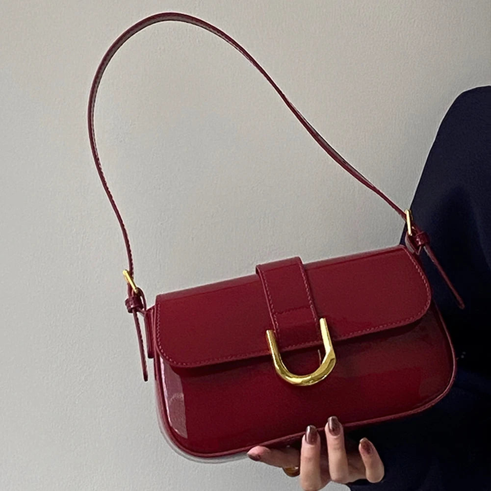 Sac à bandoulière rétro en cuir vernis pour femme